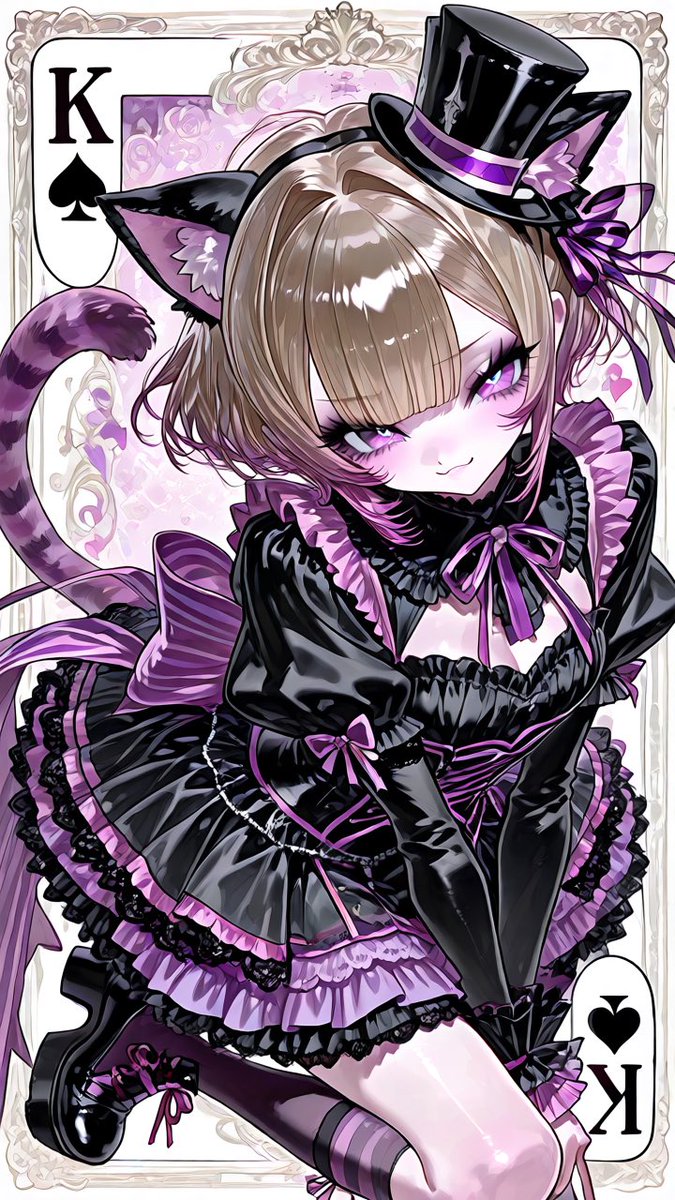 mnmn_nyank0's tweet photo. 🗝【✦⋆ プロンプト配布 ⋆✦】͛🃏

アリスのトランプカード風プロンプト!!

🩵 ♦︎A　アリス🪽
🌹♥︎⁡Ｑ　ハートの女王♥️
🐇 ♣J 　白うさぎ🕰
💜 ♠K　チェシャ猫🩷

リプに衣装・背景プロンプトつなげてます!
Ｆ内外問わず引用で見せてくれたらうれしいです💗

⚠︎︎背景はDiT.2以外難しいｶﾓ https://t.co/2j60OsYcWp