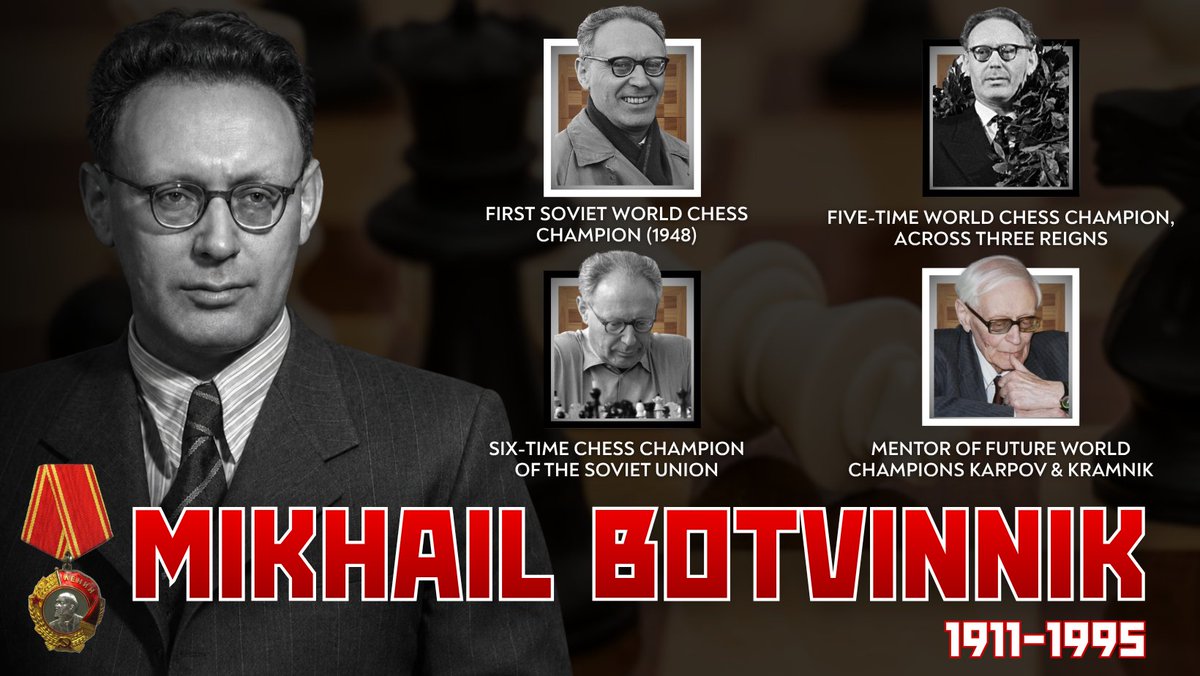 Russia's tweet photo. ♟ #OTD in 1911, legendary Soviet chess player Mikhail #Botvinnik was born.

In 1948, he became the first Soviet World Chess Champion, ushering in an era of Soviet dominance in world chess.

👑 Botvinnik held FIVE World Chess Championship titles across three separate reigns! https://t.co/CnOQcfEliL