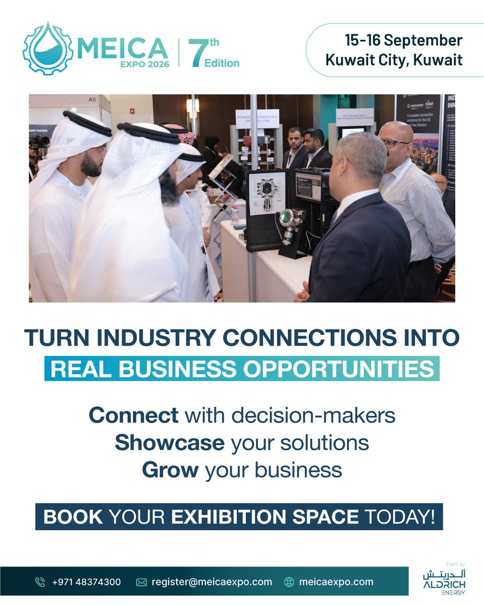 MEICAEXPO's tweet photo. Turn Industry Connections into Real Business Opportunities.

MEICA EXPO 2026 serves as the region’s premier platform, uniting operators, EPC contractors, technology leaders, and key decision-makers actively engaged in sourcing the latest advancements.

Book your space today! https://t.co/84C5qgq3yd