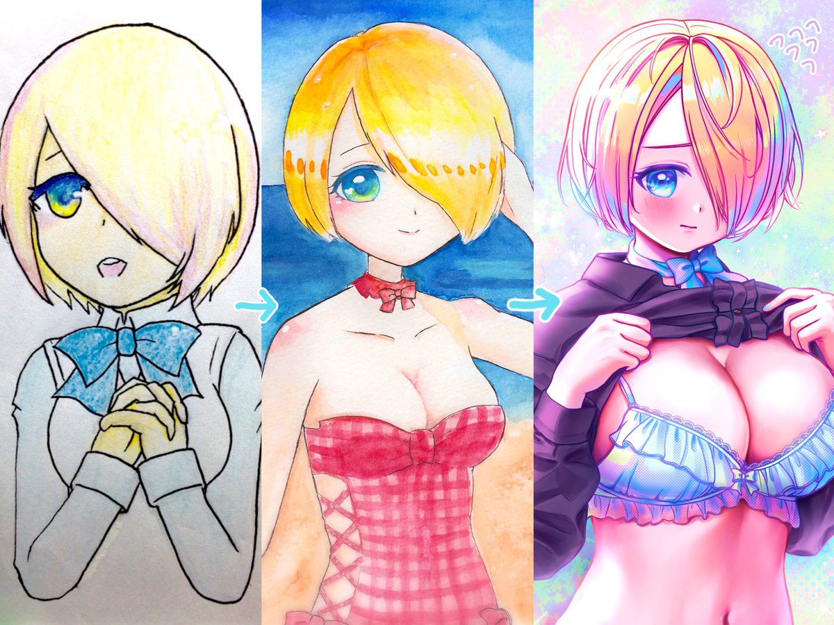 0gulus's tweet photo. #画力変化ビフォーアフター
2016年・2018年・そして今(2026年)の絵！！
最近ようやっと自分好みの絵が描けるようになってきた……😭💖 https://t.co/AkelEQ0enE