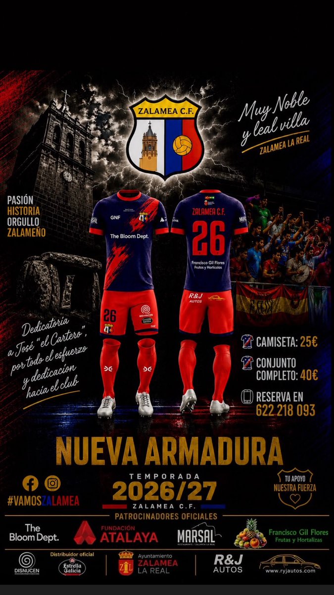 ZalameaCF's tweet photo. NUEVA SEGUNDA EQUIPACIÓN YA A LA VENTA CON DEDICATORIA ESPECIAL!!

Esta equipación lucirá en el pecho la leyenda, José "El Cartero " siempre con nosotros, en recuerdo y en reconocimiento a una de las personas más importante en nuestra historia

#VamosZalamea #VamosEquipo 🔴 🔵 https://t.co/qqII0FtTZt