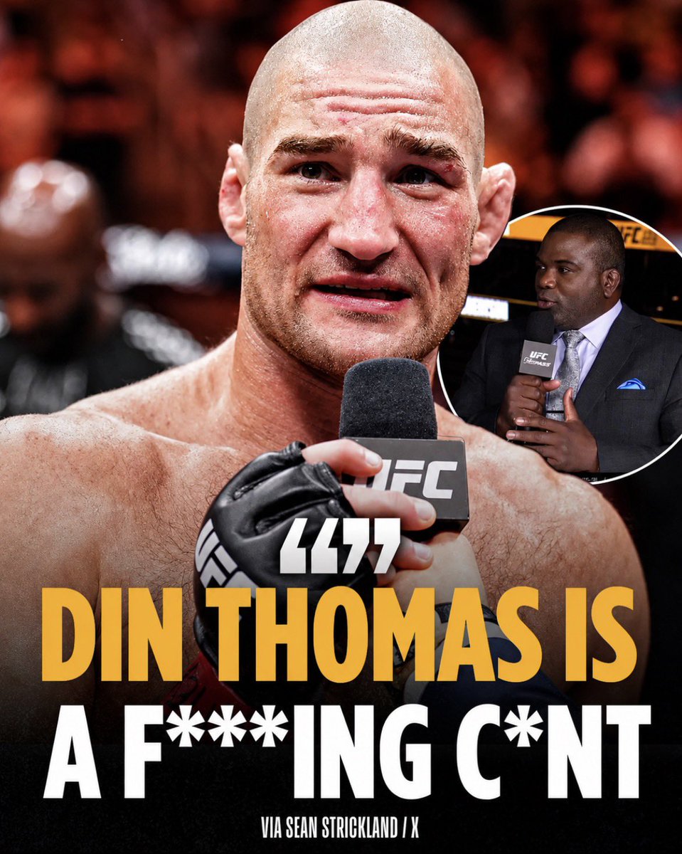 Home_of_Fight's tweet photo. 🤬😳 Sean Strickland has some strong words for Din Thomas

Din Thomas is currently under fire for announcing his retirement from cornering during the UFC post-fight show and trashing his fighter Gillian Robertson 

Sean Strickland weighed in on the situation, saying: 

“Din Thomas is a f***ing c*nt.. Ive had my a*s kicked in multiple weight classes through my career and won two titles... 

Youre a d**k head. Its probably better you retire. Youre a sh*t coach. 

You only lose when you quit... Din sounds like youre a f***ing loser.”

(via @SStricklandMMA) 🔹