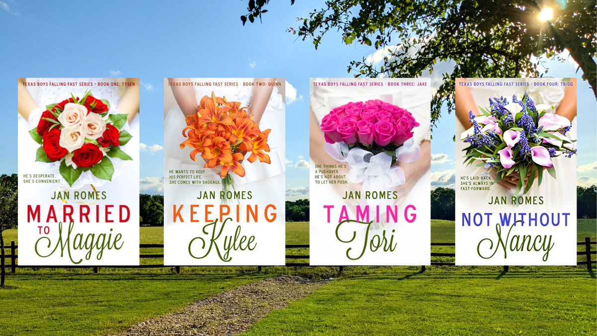 JanRomes's tweet photo. 4 Texas bachelors vow not to be the 1st to fall in love!
Meet the incredible characters of my Texas Boys Falling Fast Series
Available in all formats & in Kindle Unlimited https://t.co/OFNR88Y9nE https://t.co/IaneQPtvTs