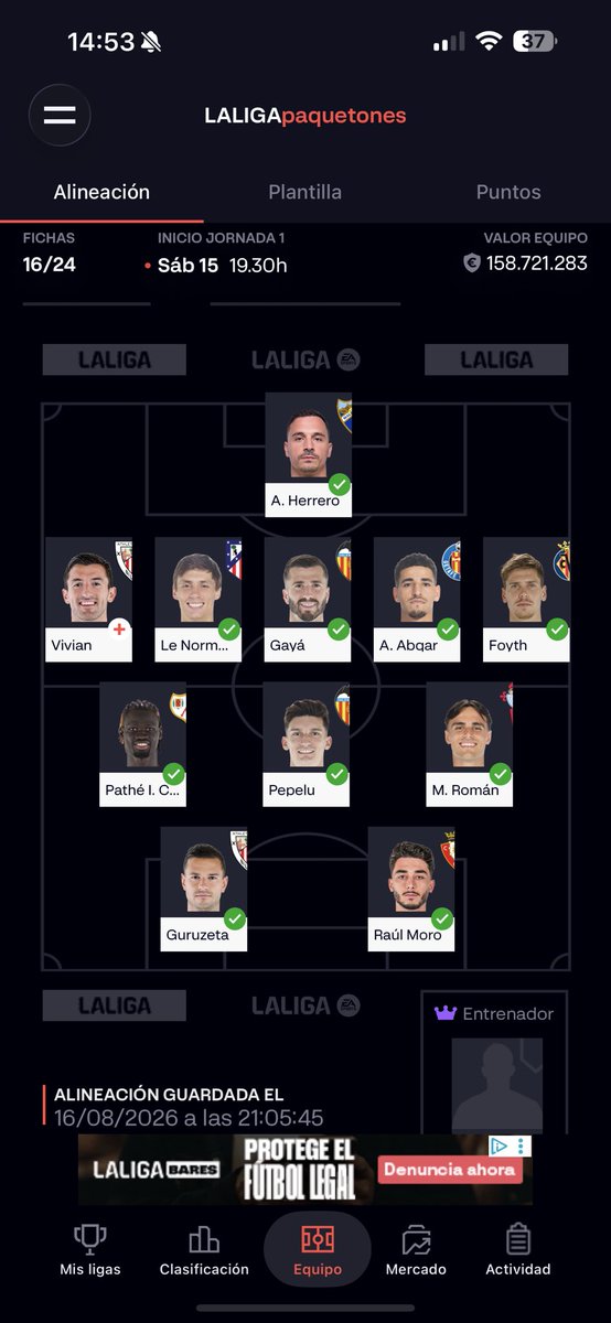 Alvapikarechu's tweet photo. @Jaavilopez_11 @AnaliticaLaLiga @MisterFantasyES @FantasyMarca Buenas crack,acabo de empezar esa liga y tengo lo que ves +puros descartes y tal,me voy a llevar a yangel Herrera y es para preguntar qué harías en general pero sobre todo la defensa https://t.co/MS2rQ27pHN