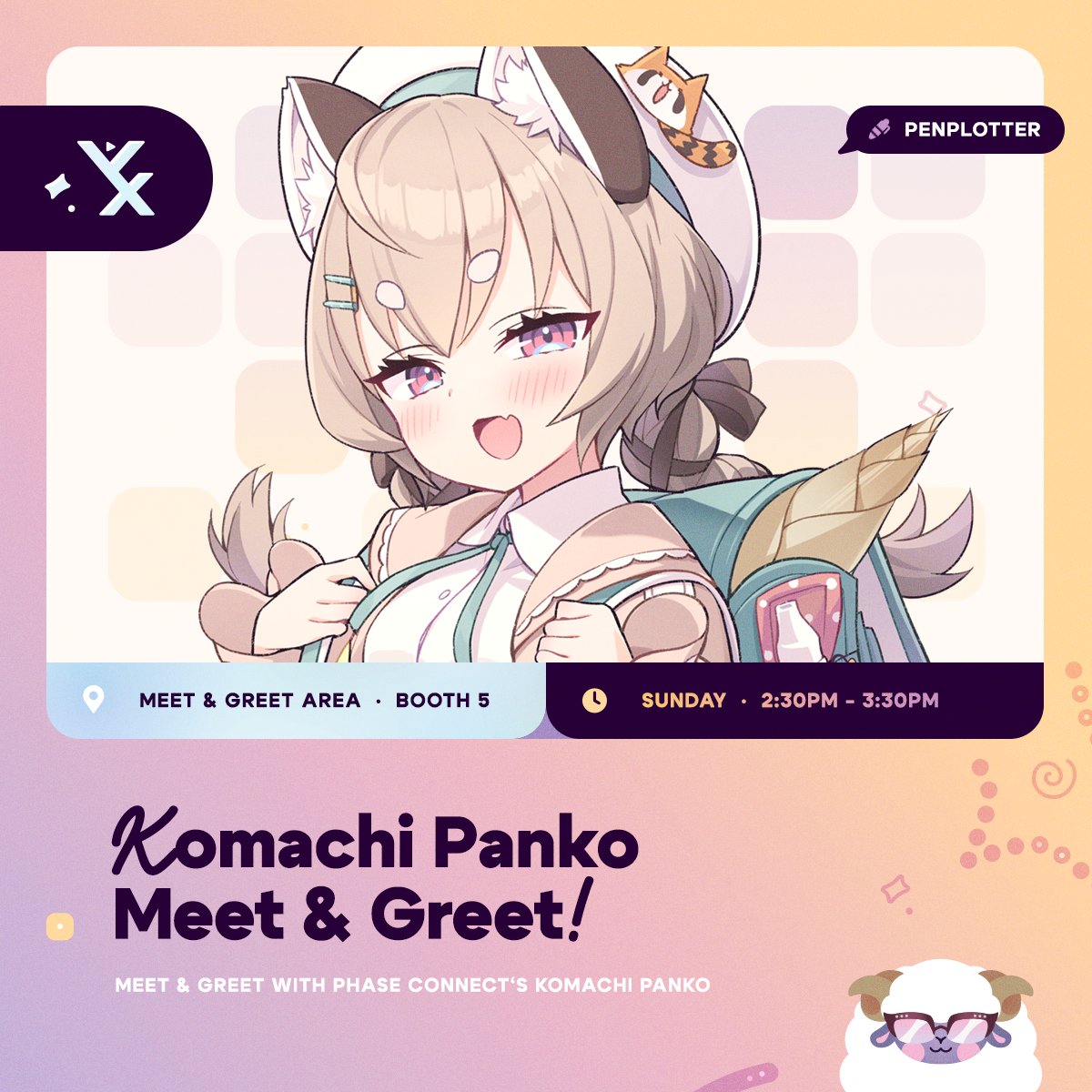 Vtuber_Expo's tweet photo. [Meet & Greet Announcement]

Here's an offer you can't refuse... 🍭 

Phase ALiAS's very own racoo- ahem...red panda Komachi Panko (@komachipanko) will be having a VeXpo 2026 Penplotter Meet & Greet in her full 131cm glory! Ringodachis can snag tickets via lottery on ConCat!

Fluff happens, all the M&G info you need can be found in the VeXpo 2026 Update VOD! Make sure to explore our socials for further updates! 🎋

#VeXpo2026
