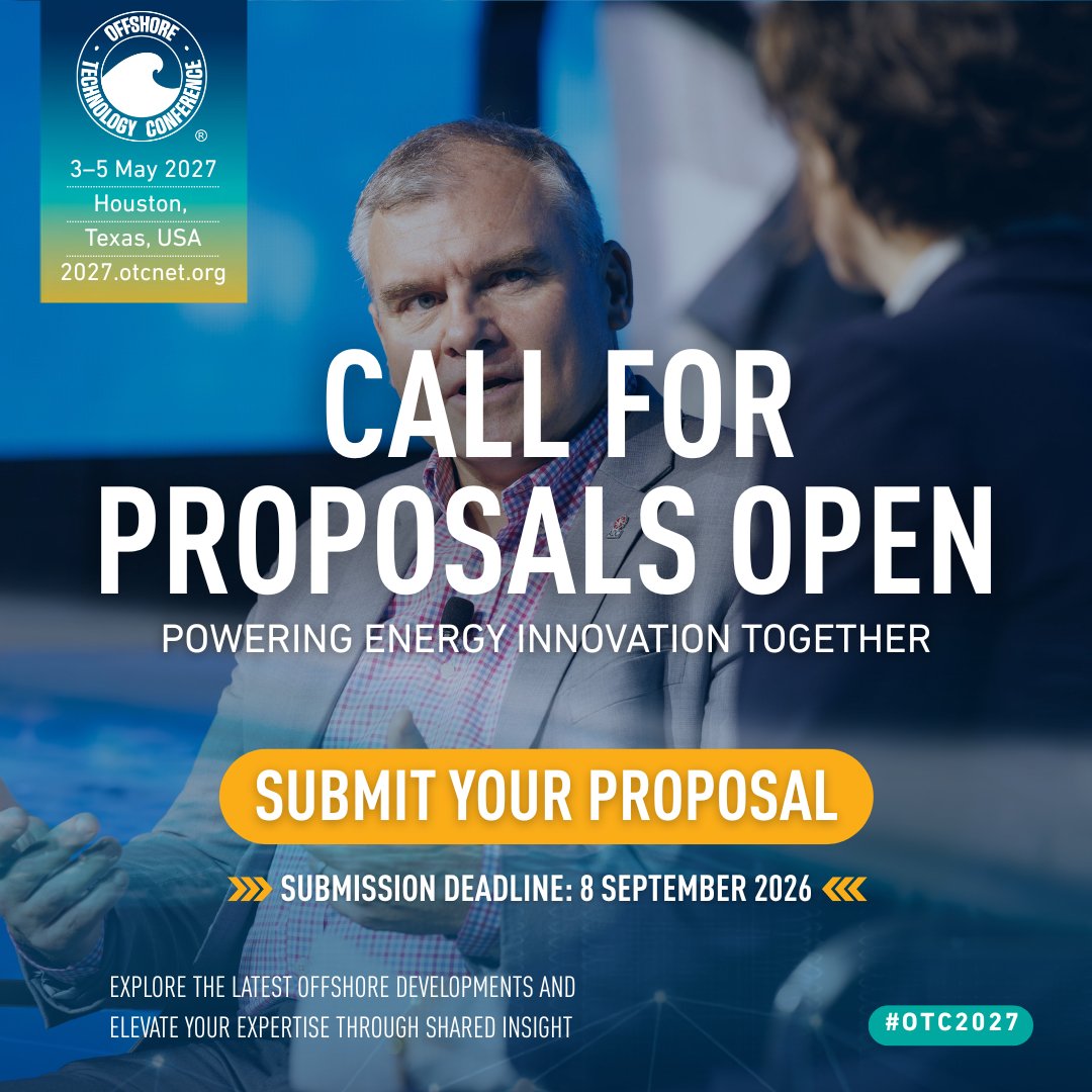 TMSSociety's tweet photo. Your next project could inspire the next big industry conversation.

OTC 2027 is building a world-class technical program featuring practical solutions, innovative research, and real-world case studies from across the offshore energy sector.

Share your knowledge. Expand your impact. Submit your proposal before the deadline.

Get started: https://t.co/jTqjm1xQ26

#OTC2027 #TechnicalProgram #OffshoreEnergy #Innovation