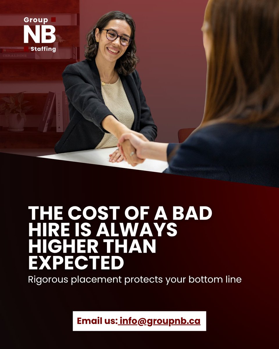 GroupNBCan's tweet photo. The true financial impact of a misaligned placement compounds far beyond what most organizations anticipate until they're already absorbing it. Group NB's Staffing Solutions protect your bottom line through rigorous, uncompromising placement standards. https://t.co/jEn6tDg8hf