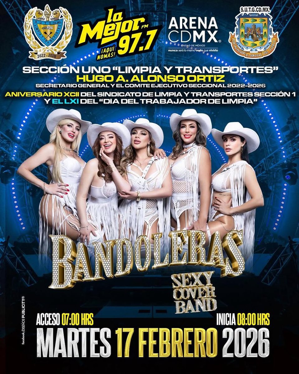 isabelmadow7cho's tweet photo. Este martes 17 de febrero    Bandoleras Sexy Cover Band serán MADRINAS DEL EVENTO del gran aniversario del Sindicato de Limpia y Transportes, en Arena CDMX, disfruten de su energía, su glamour y un show espectacular. ¡No se lo pueden perder!   ” https://t.co/5VYyHXIjOj