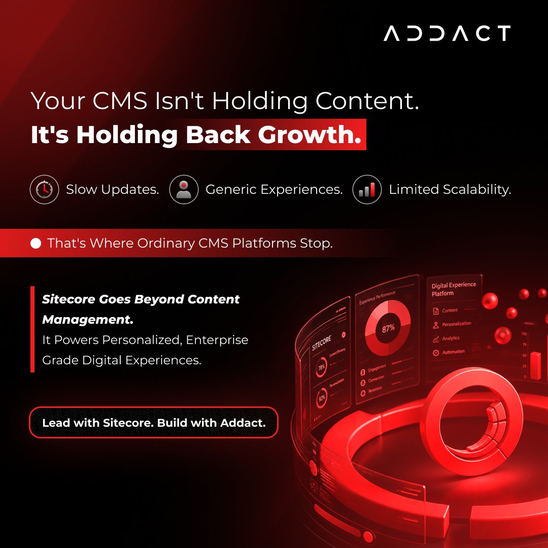 AddactTech's tweet photo. Content alone doesn���t drive growth. Sitecore helps enterprises deliver connected, personalized digital experiences across channels and scale with confidence. Move beyond content management and build experiences that drive results.
https://t.co/ZRpq2cx64B
#Sitecore #DXP #Addact https://t.co/E0yDwI2xS6