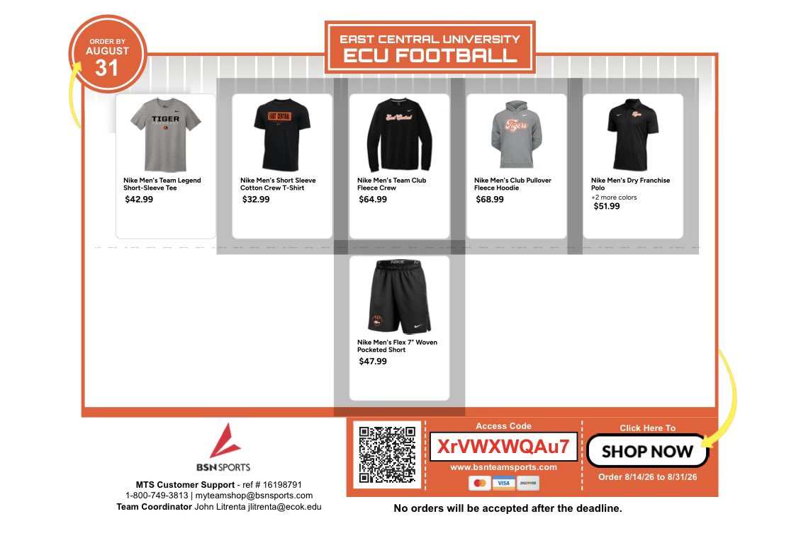 ECUTigersFB's tweet photo. ECU FOOTBALL GEAR IS HERE. 🐅

Rep the Tigers all season long 🟠⚫️

Shop the team store ⬇️

https://t.co/SVUEQxbGwz https://t.co/zIcl3RY6OG