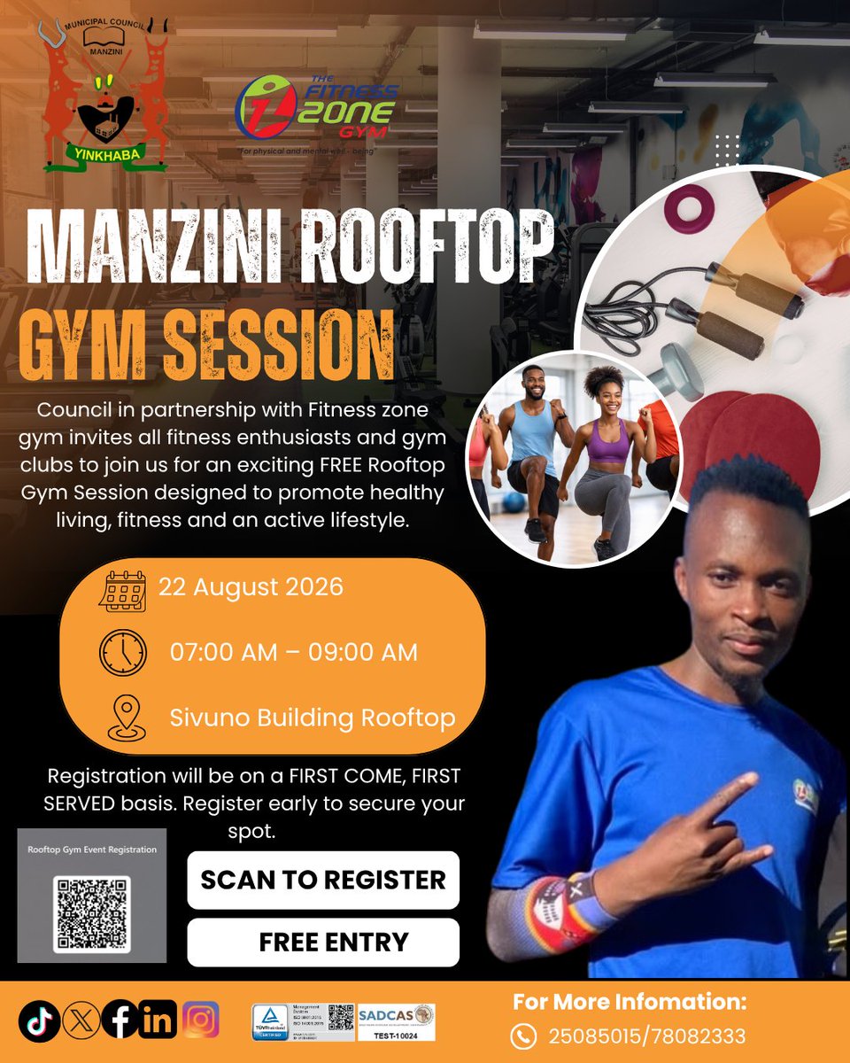 manzinicity's tweet photo. Get your gym crew together and join us for a FREE Rooftop Gym Session!
๐ท FIRST COME, FIRST SERVED! Spots are limited, so donโt wait!
๐ท CLICK THE LINK TO REGISTER NOW:https://t.co/yZuJRJsBAK
#ManziniRooftopGym #GetActive #FreeFitness #Yinkhaba https://t.co/Mdhrf5Gyqh