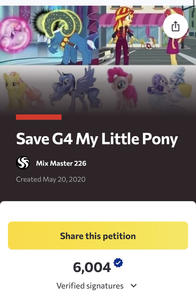 SaveMLP's tweet photo. New milestone reached! The petition has gathered over 6,000 signatures! Please add yours if you haven’t yet and want G4 to have a slight revival and a better ending.
#ReviseMLPSeason9 #SaveEquestriaGirls #ReviveG4Merch
https://t.co/19oDlz4bJD https://t.co/W9wFHrwr6k
