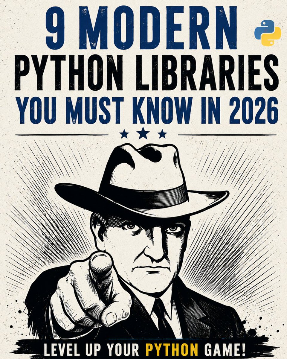 clcoding's tweet photo. 1/10

🐍 9 Modern Python Libraries You Should Know in 2026

Python isn't just about NumPy and Pandas anymore.

Here are 9 modern tools worth knowing if you want to level up your Python skills.

🧵👇 https://t.co/YUuDpf68HN