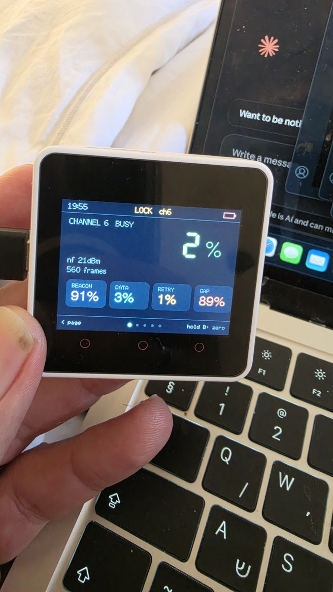 FortiTip's tweet photo. Understand what happens on your wifi channel , it seems that utilisation is mostly beacon frames that the AP shouts and not any Netflix data . Esp32 channel health and utilisation tool https://t.co/VlZwrdiOIY