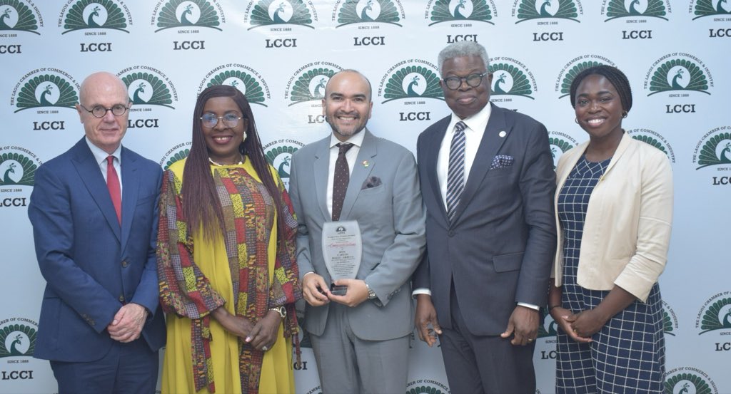 lagoschamber88's tweet photo. L-R: Charge d' affairs, High Commission of Candada, Government of Canada, David Sproule; Director General, Lagos chamber of Commerce and Industry (LCCI), Dr Chinyere Almona, FCA; Deputy High Commissioner, Government of Canada, Carlos, Rojas-Arbulu; President & Chairman of council, LCCI, Engr. Leye Kupoluyi and Trade Commissioner, Deputy Nigh Commission of Canada, Delane Boakye during a courtesy visit of the Deputy High Commission of Canada to the LCCI for partnership and collaboration at Commerce House, Victoria Island, Lagos on Wednesday, 12th August, 2026