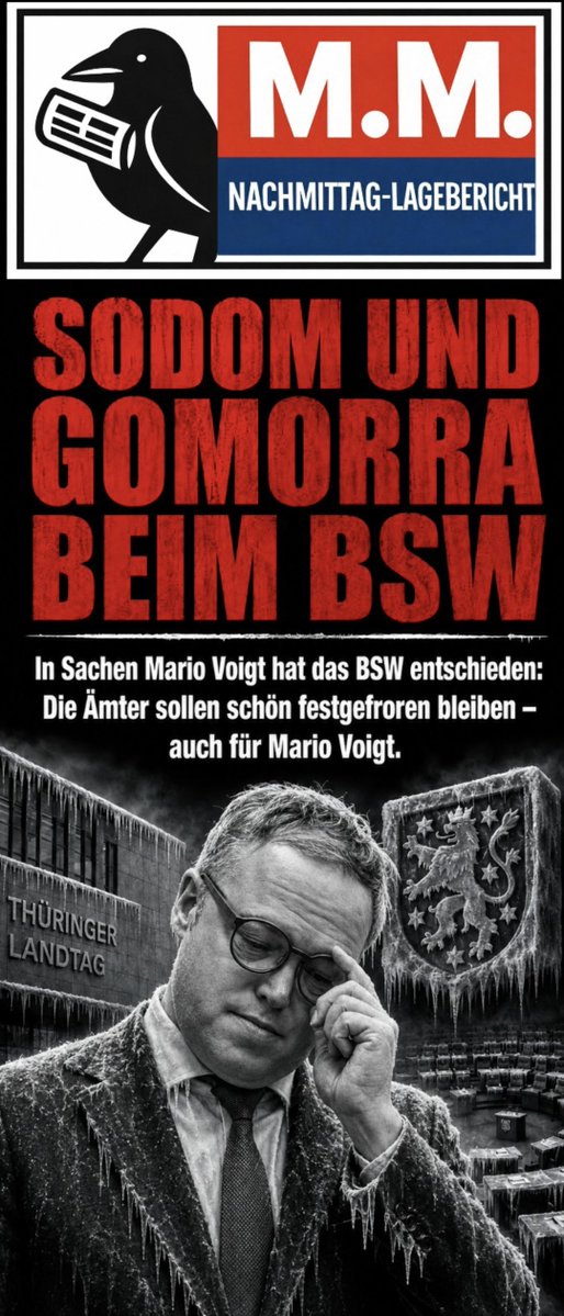 KolumnenMM's tweet photo. Sodom und Gomorra beim BSW – und die merkwürdige Marke im Dezember 2026...

Beim Bündnis Sahra Wagenknecht bekommt das Wort „Bündnis“ inzwischen einen beinahe satirischen Klang. 
Die Gründerin sagt: Schluss mit Mario Voigt. 
Der Bundesvorstand sagt: Schluss mit Mario Voigt. 
Und die Thüringer BSW-Fraktion antwortet sinngemäß: Schön, dass wir darüber gesprochen haben.

13 anwesende Abgeordnete, 13 Stimmen für den Verbleib in der Brombeer-Koalition, gegen den Willen vom BSW Bundesvorstand.

Die Bundespartei fordert also den  sofortigen Bruch, und BSW Erfurt macht weiter. 
Wer beim BSW eigentlich die politische Richtung bestimmt, lässt sich inzwischen offenbar nur noch anhand der Postleitzahl beantworten.

Und dann ist da Mario Voigt.
Die TU Chemnitz hat ihm den Doktorgrad endgültig entzogen. 
Das zuständige akademische Gremium traf die Entscheidung einstimmig. 
Voigt widersprach, die Universität blieb bei ihrer Entscheidung, nun beschäftigt die Sache die Justiz. 

Dass ihm der Rechtsweg offensteht, ist selbstverständlich, aber aussichtslos.... 
Eine Universität ist auch bei akademischen Entscheidungen nicht von gerichtlicher Kontrolle ausgenommen.
Aber Recht haben, einen Rechtsweg zu beschreiten, und politisch gut beraten sein, ihn bis zum letzten Meter auszureizen, sind zwei verschiedene Dinge.

Denn hier drängt sich zumindest eine Frage auf.
Mario Voigt wurde am 12. Dezember 2024 zum Ministerpräsidenten gewählt.  
Nach dem Thüringer Ministergesetz spielt eine Amtszeit von mindestens zwei Jahren für den späteren Versorgungsanspruch eine entscheidende Rolle.  
Und wann wären diese zwei Jahre erreicht?
Bingo, am 12. Dezember 2026, bedeutet noch 16 Wochen durchhalten, egal wie...

Ich vermute, dass Voigt deshalb klagt und deshalb im Amt bleiben möchte. Dafür habe ich zwar keinen Beleg, aber als politischer Beobachter darf man fragen: 
Ist es wirklich völlig abwegig, sich zu fragen, ob diese bemerkenswerte Dezember-Marke bei den Überlegungen irgendeine Rolle spielt?

Die zeitliche Konstellation existiert nun einmal.
Und genau an diesem Punkt wird das Verhalten des BSW besonders bemerkenswert. 
Eine Partei, die angetreten war, um mit vermeintlicher Prinzipienlosigkeit des etablierten Politikbetriebs aufzuräumen, stabilisiert nun einen Ministerpräsidenten, dessen Verbleib die eigene Gründerin und der eigene Bundesvorstand nicht länger mittragen wollen.

Man kann das staatspolitische Verantwortung, oder nur Pragmatismus nennen.
Man kann aber auch fragen, ob Ministerposten inzwischen schwerer wiegen als die politische Glaubwürdigkeit der eigenen Partei.

Das eigentliche Drama spielt deshalb längst nicht mehr zwischen BSW und CDU. 
Es spielt innerhalb des BSW selbst. 
Berlin ruft „raus“, Erfurt ruft „drin“, und der Wähler darf anschließend herausfinden, welche Version des Bündnisses er auf seinem Stimmzettel eigentlich bekommt.

Eine junge Partei kann Streit vertragen. 
Sie kann Flügel haben und unterschiedliche Landesverbände.
Aber wenn Gründerin, Bundesvorstand und eine Regierungsfraktion bei einer derart grundlegenden Frage in entgegengesetzte Richtungen marschieren, sieht das irgendwann nicht mehr nach lebendiger innerparteilicher Debatte aus.
Dann sieht es nach Sodom und Gomorra aus.

Und über allem hängt eine kleine, politisch ausgesprochen interessante Kalendernotiz:
12. Dezember 2026.

Wir werden sehen.
Ich vermute das BSW hat gerade seinen Einzug in den Landtag Sachsen-Anhalt verzockt.

Gruß M.M.