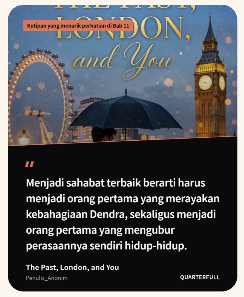 PeaceAshar's tweet photo. Izin share warga X, novel tentang sakitnya seorang bayangan yang mencintai wanita yang juga di cintai sahabatnya. Semoga suka 🙏🏻😊

The Past, London, and You
https://t.co/PSzkk81XBD https://t.co/0JrJVUR2b9