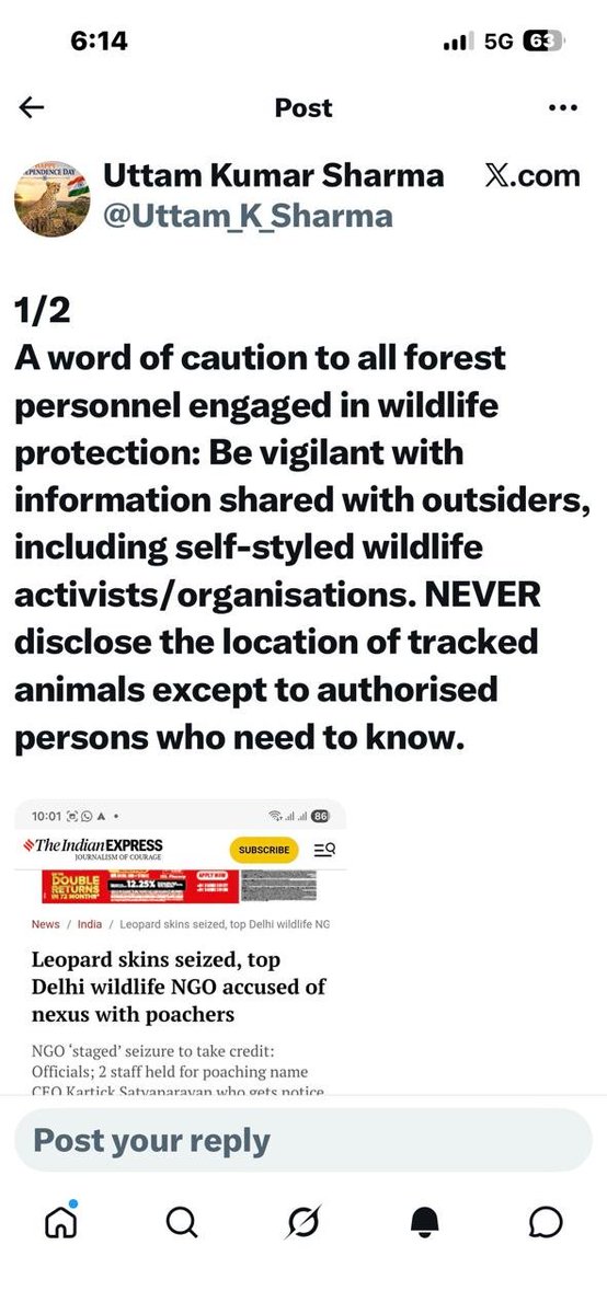Ajaydubey9's tweet photo. A government servant(IFS) failed to prevent leopard poaching in Kuno National Park, yet in violation of service rules, he is issuing statements about "intellectual Naxals."

​It should be remembered that when this failed officer was posted at Panna Tiger Reserve, a radio-collared tiger was poached, and he only found out a month later.
​After violating the Right to Information Act , he is now taking his senior officer along in an illegal attempt to influence the four ongoing cases registered against him.
​Now, driven by frustration, this officer—who labels those asking questions(activists and local aam admi) as #dimagi_Naxals —will have to pay the price for taking on the public.
​The law will take its course.
@PMOIndia
@CMMadhyaPradesh 
@moefcc 
@ntca_india 
@WCCBHQ 
@BJP4India 
@INCIndia 
@alindchauhan 
@MehulMalpani