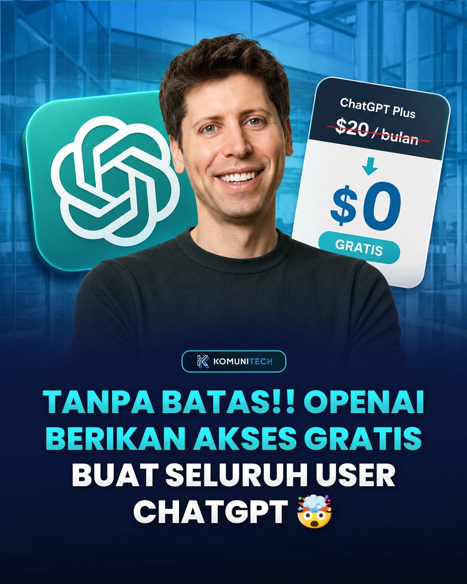 komunitech's tweet photo. ChatGPT sekarang GRATIS buat semua orang!

#komunitech #ai #chatgpt https://t.co/ellZxngWbc