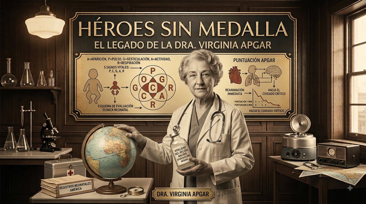 CronicasMedX's tweet photo. HÉROES SIN MEDALLA | #5: Virginia Apgar, la mujer que enseñó a leer a los recién nacidos:👶📉
Hubo un tiempo, no hace mucho, en que el nacimiento de un bebé era un momento de pura incertidumbre clínica. Los médicos se centraban en la madre y, a menudo, los recién nacidos que no lloraban de inmediato o estaban azulados eran considerados "nacidos muertos" y se dejaban de lado sin intentar reanimarlos. Esta es la historia de la anestesióloga que desafió el statu quo y creó una escala que, 70 años después, sigue salvando vidas en cada sala de partos del mundo.
👇 El Test de Apgar: Un idioma universal para la vida
En 1952, la Dra. Virginia Apgar, una de las primeras mujeres en formarse como cirujana en EE. UU. y luego pionera en anestesiología obstétrica, ideó un sistema simple, rápido y objetivo para evaluar la salud de un neonato en su primer y quinto minuto de vida.

 La genialidad de la simplicidad: No necesitaba equipos complejos, solo la observación clínica atenta.
 El acrónimo que cambió la historia: El test evalúa 5 signos vitales vitales, que luego se convirtieron en un acrónimo con su propio apellido (en inglés):
 Appearance (Color de piel)
 Pulse (Frecuencia cardíaca)
 Grimace (Irritabilidad refleja)
 Activity (Tono muscular)
 Respiration (Esfuerzo respiratorio)

 El impacto: Una puntuación baja (0-3) indicaba necesidad urgente de reanimación. Esto obligó a los médicos a actuar de inmediato, reduciendo drásticamente la mortalidad infantil global al estandarizar la atención neonatal.

El "eslabón perdido" con Estocolmo: 🏆❌
¿Por qué Estocolmo ignoró a Virginia Apgar?
El Test de Apgar es, sin duda, uno de los avances más prácticos y universalmente adoptados en la medicina moderna. Sin embargo, Virginia Apgar nunca fue galardonada con el Premio Nobel de Medicina.
 La barrera del "sentido común": El comité del Nobel tiene una fuerte inclinación histórica hacia los descubrimientos moleculares, genéticos o de ciencia básica (como la estructura del ADN o un nuevo virus). Un sistema de evaluación clínica basado en la observación pura era considerado "demasiado simple" o "sentido común", a pesar de que nadie lo había conceptualizado ni estandarizado antes que ella.
 Sesgo de campo y de género: La anestesiología y la obstetricia clínica no solían ser los campos favoritos de la Academia Sueca en su momento, y ser mujer en la cima de una jerarquía médica dominada por hombres en los años 50 y 60 no facilitaba las nominaciones internacionales.

Su verdadero legado:🩺✨
Virginia Apgar no se detuvo ahí. Pasó el resto de su vida investigando y abogando por la prevención de los defectos de nacimiento, convirtiéndose en una figura clave en la organización March of Dimes.
A diferencia de un premio que se queda en una vitrina, el legado de la Dra. Apgar se repite millones de veces al día en todo el planeta. Es la primera calificación que recibe un ser humano, un "cero a diez" que define su entrada al mundo y que, gracias a ella, le da a cada bebé una oportunidad real de luchar por la vida.
💬 ¿Te han hecho alguna vez la pregunta: "¿Cuál fue tu Apgar?" Guarda este post para apoyar la serie y cuéntame en los comentarios qué otra historia de "Nobel olvidado" te gustaría que abordáramos.
#HéroesSinMedalla #HistoriaDeLaMedicina #VirginiaApgar #TestDeApgar #Neonatología #Anestesiología #MujeresEnLaCiencia