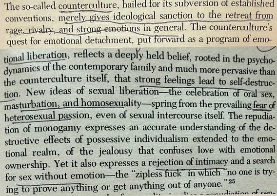 stephengadubato's tweet photo. Gay marriage and the normalization of homosexuality have—as Lasch highlights—brought on the repression, rather than the liberation, of homoerotic longing.

Back when gay was not ok, the taboo against open homosexuality propelled queers to channel their tragic homoerotic longing toward higher ideals: art, literature, asceticism, serving in the royal court, or living a life of danger and debauchery in the demimonde.

Now that it's ok, gays are encouraged to settle for mundane forms of fulfillment like the ephemeral pleasure of a Grindr hookup or a static life of bourgeois domesticity.