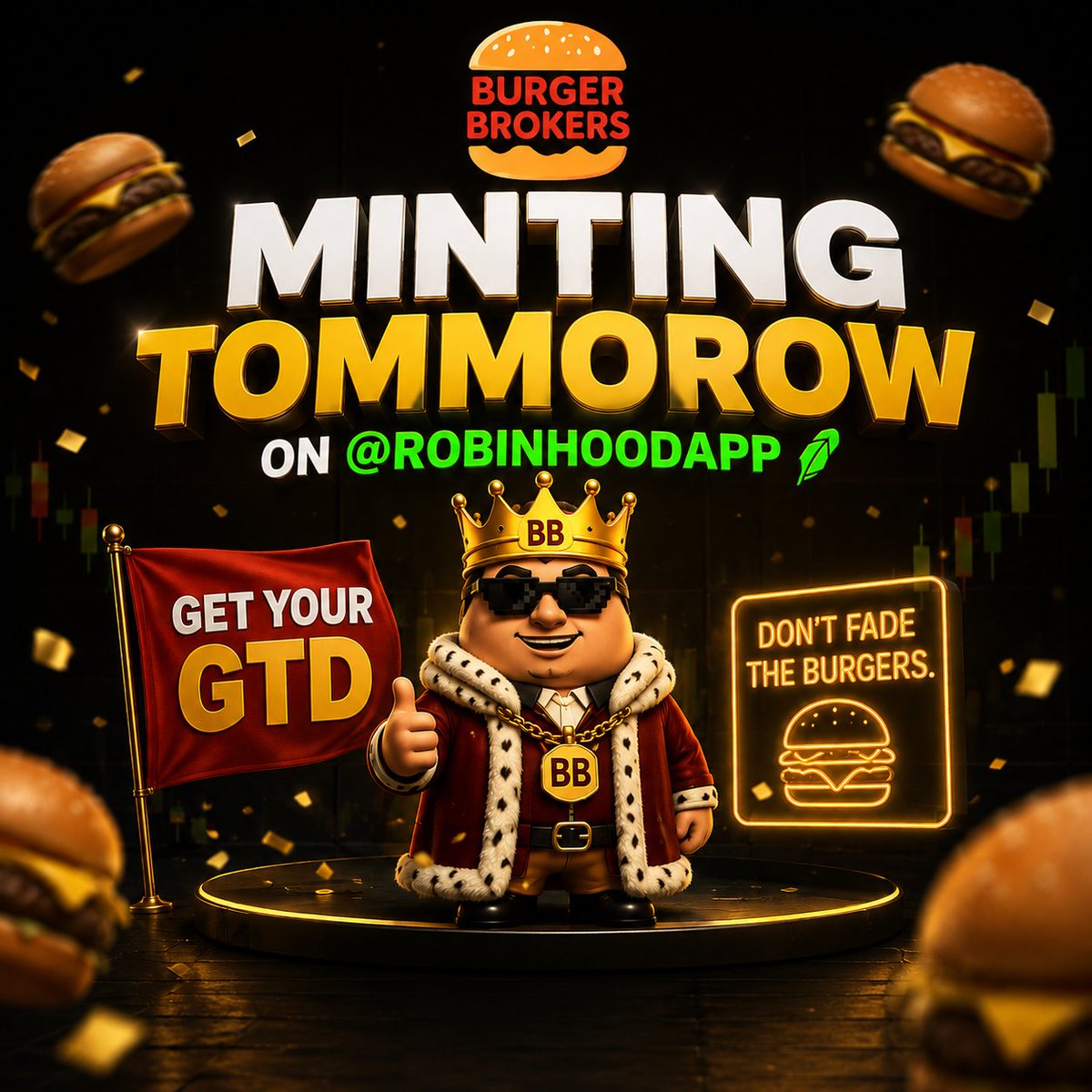 BurgerBroker's tweet photo. Burger Brokers

Minting tommorow on @RobinhoodApp

Get your GTD: https://t.co/VZOF4WtMKm https://t.co/6PyUWd8aoG