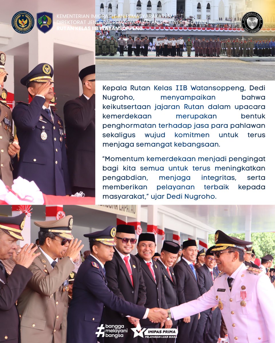 RutanWatansoppe's tweet photo. HUT ke-81 Kemerdekaan RI, Rutan Watansoppeng Ikuti Upacara dan Serahkan Remisi kepada 74 WBP. Momentum penting ini untuk meneguhkan semangat pengabdian serta memberikan penghargaan kepada warga binaan yang telah memenuhi persyaratan. https://t.co/Kw2Zie8qLr