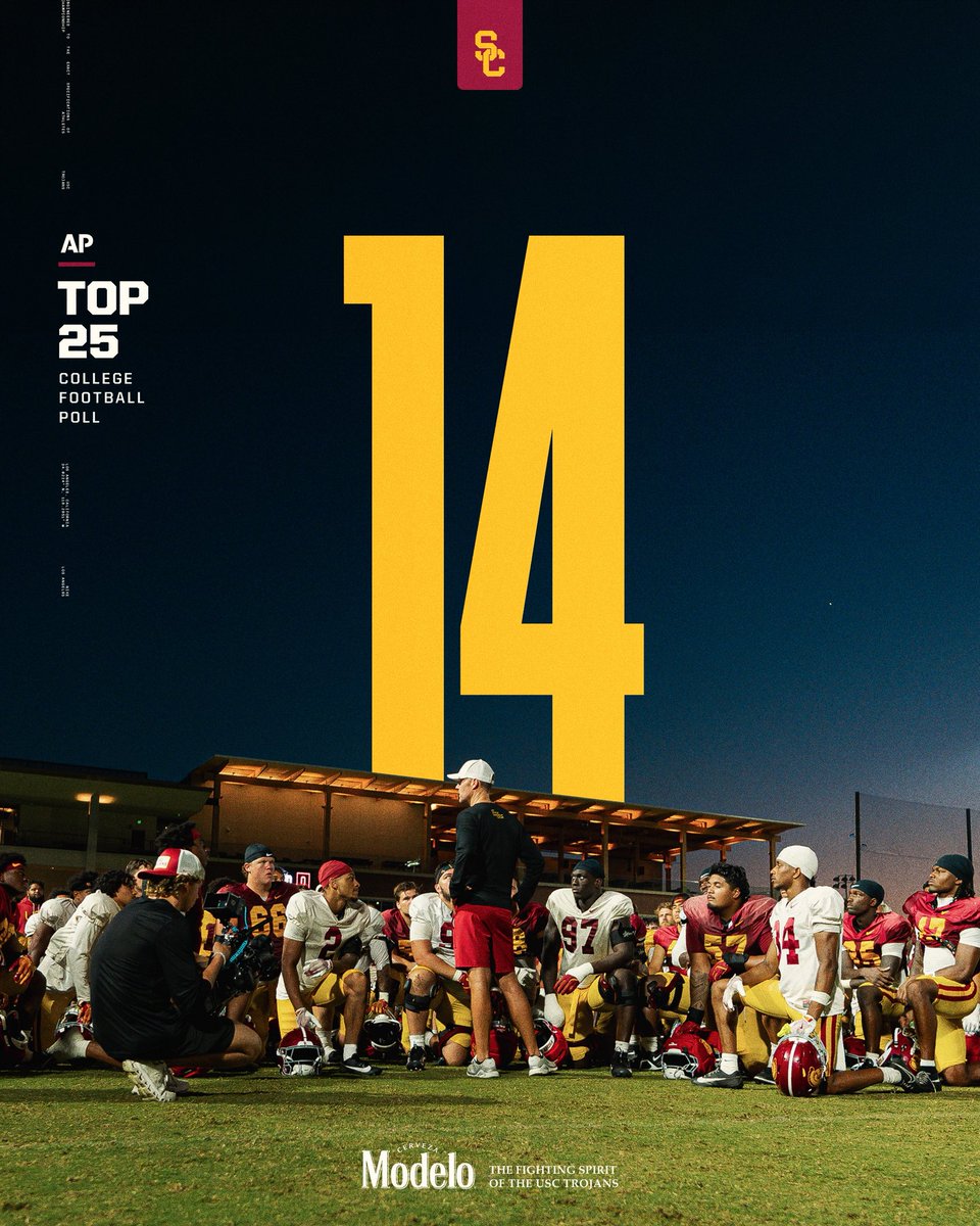 uscfb's tweet photo. the road begins.

The Trojans come in at 14th in the AP Preseason Poll. https://t.co/mbaj9EKfJp