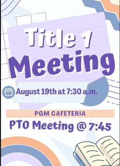 fssdPGES's tweet photo. Parents, please mark your calendars for our Title 1 &amp; first PTO meeting of the year this Wednesday morning! The Title 1 meeting will begin at 7:30 with the PTO meeting immediately following. Both will take place in the PGM cafeteria. We hope to see you there! https://t.co/m6zoFQpVSK