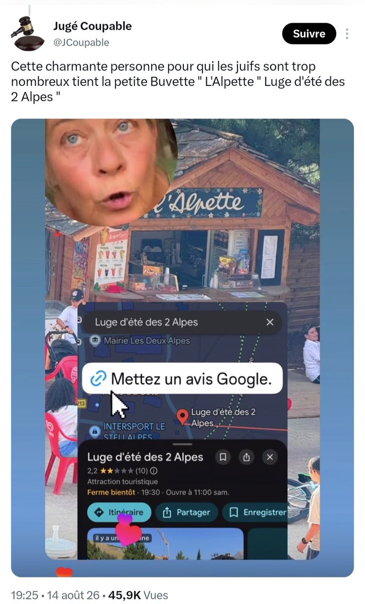 LeMediaContre7's tweet photo. AFFAIRE ÉLIE SULTAN AUX DEUX-ALPES : CE QUE LA VIDÉO VIRALE NE MONTRAIT PAS

La vidéo a fait le tour des réseaux sociaux.
On y entend la gérante d'une buvette des Deux-Alpes déclarer à Élie Sultan :
"Vous êtes trop nombreux, la communauté juive, vous êtes trop nombreux".

Puis : "À un moment donné, ça excède les gens".

Ces propos existent. Ils sont enregistrés et la commerçante reconnaît les avoir prononcés.

Mais il manque quelque chose d'essentiel à la vidéo devenue virale : LE DÉBUT DE L'ALTERCATION.

Et nous savons désormais ce qui s'est passé auparavant, au moins en partie, grâce au témoignage… d'Élie Sultan lui-même.

Interrogé par CNEWS, Sultan explique que son groupe s'était installé à « deux petites tables » avec plusieurs chaises.
Une règle était affichée sur la terrasse :
"Une chaise = une consommation".

Selon Sultan, la commerçante serait venue leur rappeler cette règle.
Il explique ensuite s'être levé pour aller commander et avoir eu une première discussion avec le personnel.

CNEWS résume alors très clairement la chronologie :
"Après cette première confrontation, l'échange s'envenime et Élie Sultan décide de filmer".

Voilà donc un élément essentiel : LA VIDÉO VIRALE COMMENCE APRÈS LE DÉBUT DU CONFLIT.

Cela n'excuse évidemment pas les propos concernant "la communauté juive".

Mais cela permet de comprendre que l'altercation n'a pas commencé, telle qu'elle nous a été montrée sur les réseaux sociaux, par une commerçante s'en prenant spontanément à des clients parce qu'ils étaient juifs.

Le différend initial concernait les tables, les chaises et l'obligation de consommer.
Une autre cliente intervient d'ailleurs pendant l'enregistrement :
"C'est son commerce, c'est chez elle, elle fait ce qu'elle veut, ce sont ses tables… "

Sultan répond : "Non, elle ne fait pas ce qu'elle veut, il y a des lois !"

Puis prononce une phrase assez remarquable au regard de ce qui va suivre :
"C'est pas grave madame, vous allez faire le buzz".

Et effectivement…La vidéo fait le buzz.

Elle est notamment massivement relayée par le compte X @JCoupable, connu pour identifier publiquement des personnes auxquelles il reproche certains comportements ou propos.
@JCoupable invitera même ses 22 000 abonnés à laisser des avis négatifs sur Google, un appel au harcèlement numérique qu'ils ont aujourd'hui supprimé mais dont nous avons conservé une trace.

L'affaire devient nationale.
@NunezLaurent réagit.
@auroreberge réagit.

Une enquête est ouverte.
La commerçante est auditionnée.

Pendant que les réseaux sociaux ont déjà rendu leur verdict, la justice cherche encore à déterminer les circonstances exactes de l'altercation.

Mais cette affaire devient encore plus étonnante lorsqu'on tape simplement : " Élie Sultan agression".

Car presque exactement un an auparavant… LE MÊME HOMME AVAIT DÉJÀ ÉTÉ AU CENTRE D'UNE AFFAIRE D'AGRESSION ANTISÉMITE DEVENUE VIRALE.

Italie, 27 juillet 2025. Elie Sultan se trouve avec son fils dans un Autogrill près de Milan.
Il porte une kippa.
Une altercation éclate avec un groupe comprenant des personnes d'origine palestinienne.
Sultan filme. La vidéo devient virale. Il affirme ensuite avoir été frappé près des toilettes.

L'affaire est reprise par les médias français et italiens et une enquête est ouverte.
À première vue : un père juif agressé devant son enfant. Sauf que quelques jours plus tard, l'histoire se complique sérieusement. Des membres de l'autre groupe portent plainte à leur tour. Deux hommes affirment avoir été frappés par Sultan : un coup de poing pour l'un, un coup de tête pour l'autre. L'un présente un certificat médical mentionnant sept jours de pronostic.
Et le parquet de Milan ouvre finalement deux volets d'enquête.

Résultat : trois personnes de l'autre groupe sont mises en cause mais Élie Sultan est lui aussi placé sous enquête, pour des lésions présumées aggravées par la haine raciale.

Cela démontre qu'une  première version devenue virale ne raconte pas toujours toute l'histoire.