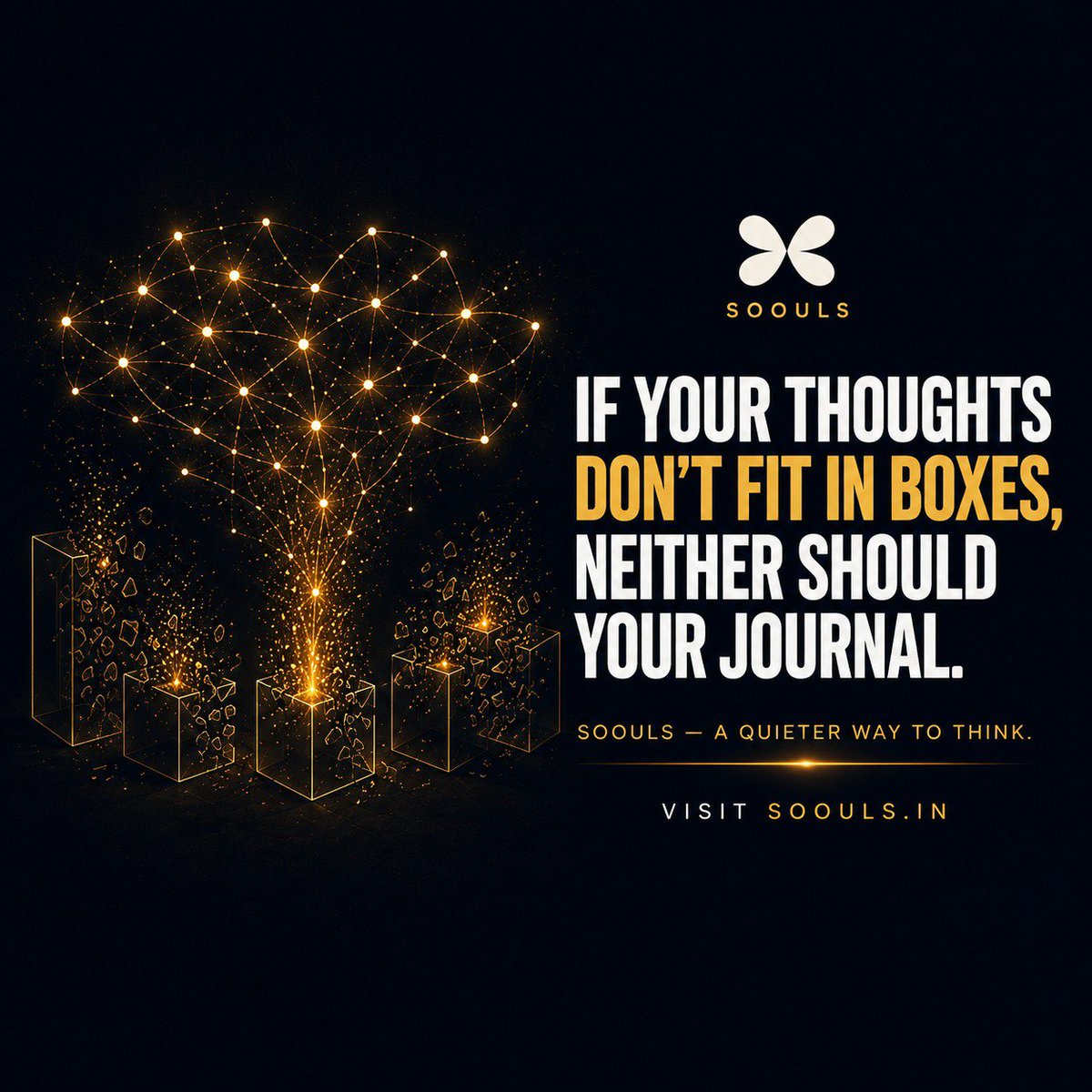 Soouls_in's tweet photo. Your thoughts aren’t a checklist.
They’re messy, random, and uniquely yours. 🧠✨

**Soouls** gives them a space to exist.

Visit **https://t.co/03Kq3K7wRe** 🖤

#Soouls #Journaling #YourThoughts #MindMap #SelfReflection #MentalClarity https://t.co/gcMuD1tx30