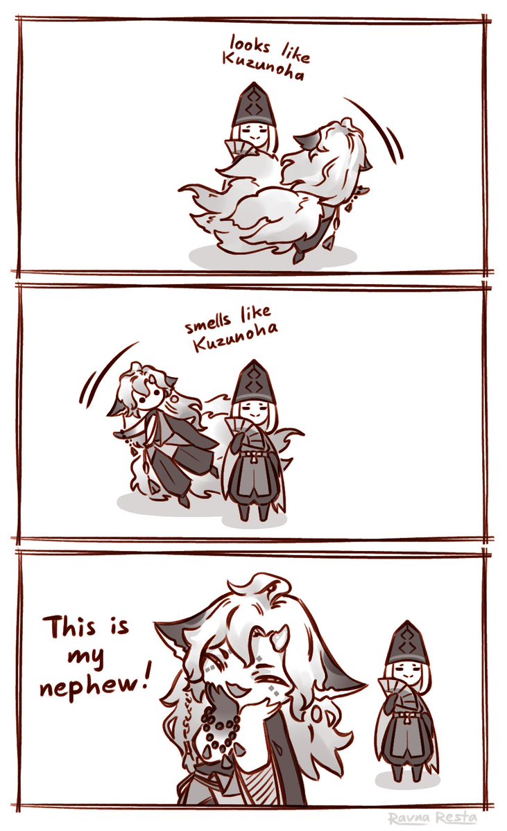 RavnaResta's tweet photo. Just a bit of cuteness, kind of an alternative first meeting of Fuzen and Seimei

#Onmyoji #陰陽師 #Fuzenkitsune #Fusou https://t.co/FFqd1gf96K