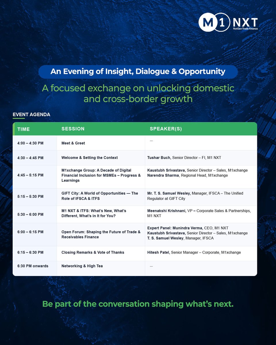 M1Nxt's tweet photo. Vadodara, the future of trade finance awaits.

Join M1 NXT and M1xchange for insights on working capital, receivables financing and cross-border trade.

📍 The Fern Residency, Vadodara 📅 19 Aug | ⏰ 4 PM onwards

#M1NXT #M1xchange #TradeFinance #ITFS #Vadodara https://t.co/tTNn5BD7Tw