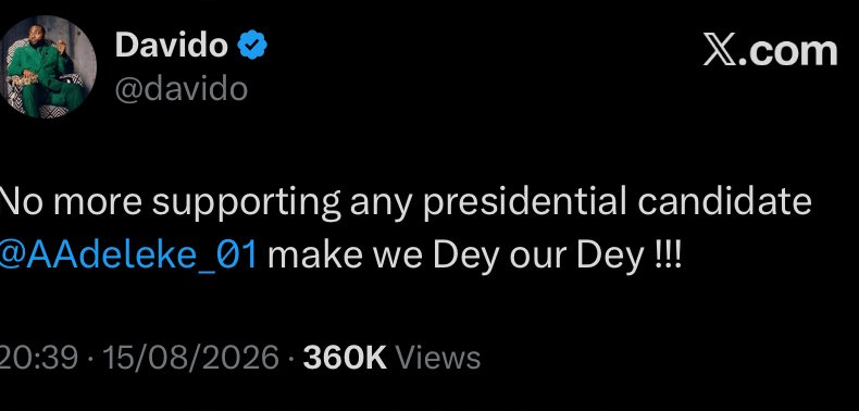 sowore's tweet photo. I stated categorically that Governor Ademola Adeleke @AAdeleke_01  empty upstairs. Of course, his loud and lousy cousin, @Davido, couldn’t take it and went on a rant.
But I wasn’t speaking merely because I oppose political idiocy; perhaps I was being clairvoyant. I’m now reading that @Davido "allegedly" disagrees with his uncle’s endorsement of Tinubu @officialabat for a ruinous second term as Nigeria's president.

But you can you trust @Davido on this.  This is the same @Davido who deleted his tweet saying he would not support Tinubu for a disastrous second term.

At the end of the day, Nigerians should watch what they do, not merely what they say. 

Their politics revolve around family interests, protecting their stakes in the power sector, their cash cow, and maintaining their grip on Osun State, which they treat like a family jackpot.

That is not public service. It is politics built around private interests.