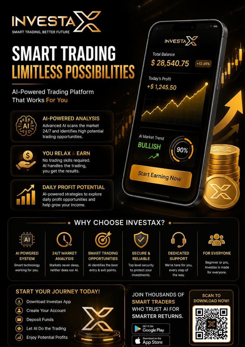 investaX_'s tweet photo. @crypto_daddy021 🚀 Trade Smarter with INVESTAX! 🤖📈
🤖 AI-Powered Trading
📊 Smart Market Analysis
⚡ 24/7 Market Monitoring
💰 Potential Earning Opportunities

📲 Download • Register • Explore
🌟 INVESTAX — Smart Trading, Better Future! https://t.co/Kwnw3ncBUw