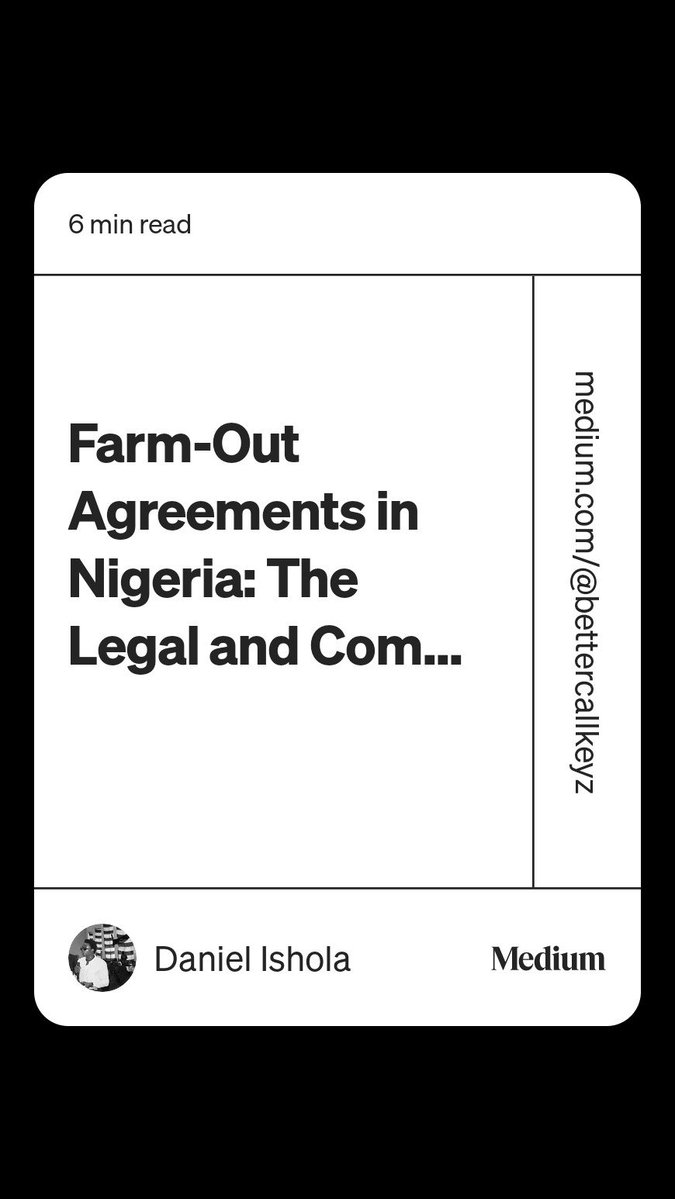 danieloishola's tweet photo. My piece this week, "Farm-Out Agreements in Nigeria: The Legal and Commercial Issues Investors Should Consider"

https://t.co/FfRQQP1qw4

https://t.co/daxpi00YXM https://t.co/oPqGtWFcOu