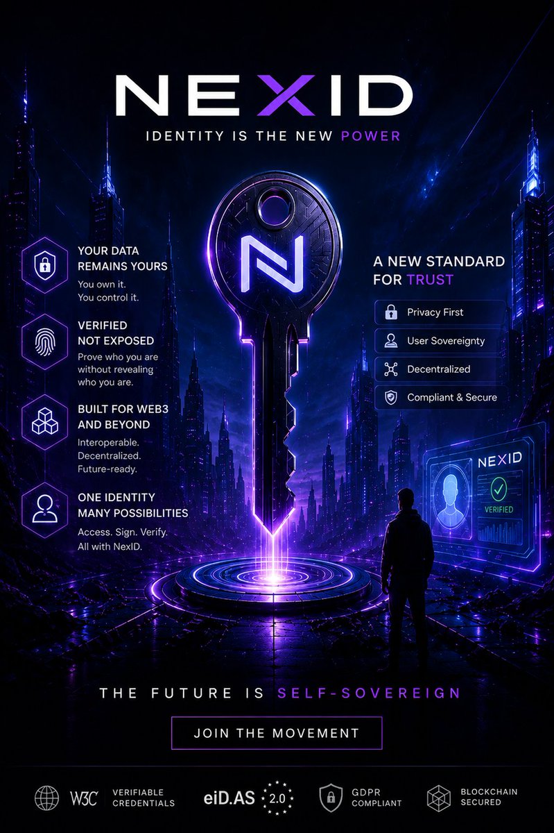 NexIDOfficial's tweet photo. Identity is the new power. 🔐

NexID is building a future where you can prove who you are without exposing who you are.

Your identity.
Your data.
Your control.

Built for Web3. Built for trust. Built for the next generation of digital identity. 🌐
 #Web3 #did #Blockchain #Crypto https://t.co/43qoZpPrWU