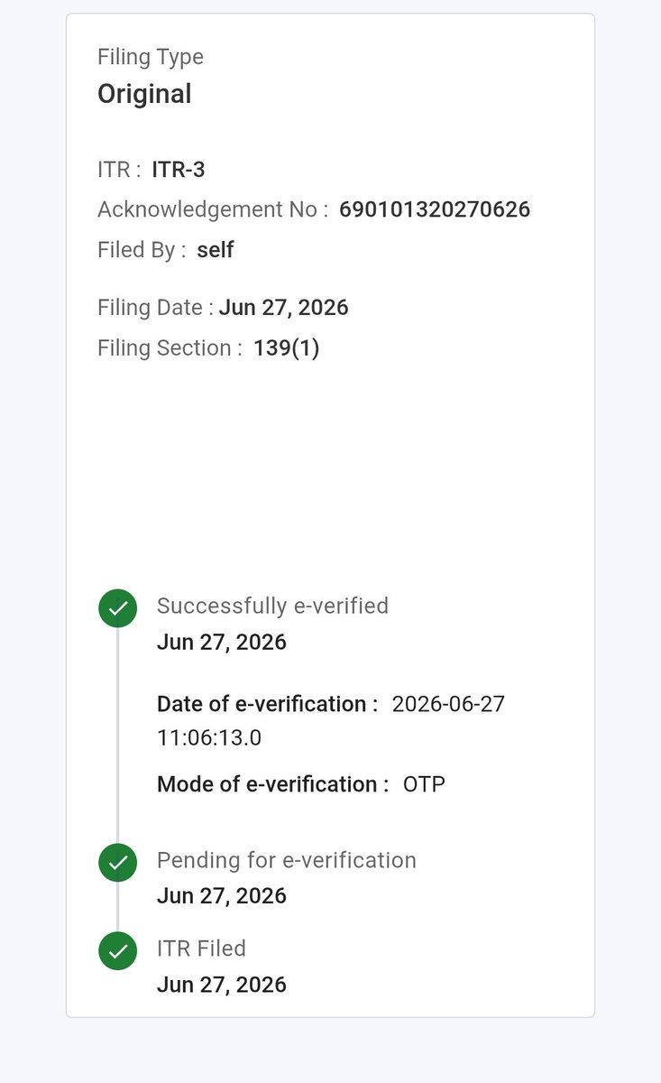 RaagaJani's tweet photo. Dear @IncomeTaxIndia  My ITR-3 was filed and successfully e-verified on 27 June 2026. It has been almost 2 months with no update on my refund.

We pay taxes on time. We deserve timely service and transparency. Please look into this.

#IncomeTax #ITR #TaxRefund https://t.co/jIERqIZRDs