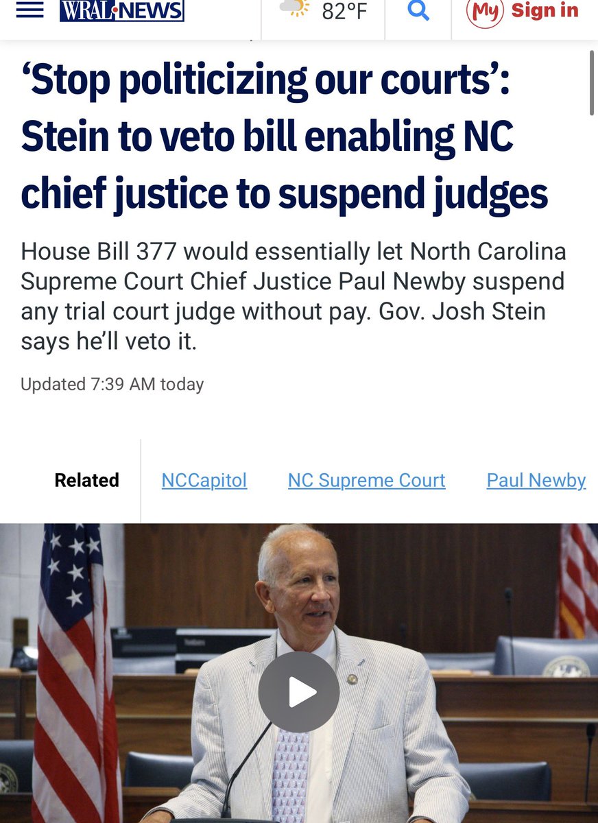 nc_tea2024's tweet photo. 🚨 WRAL and just lied to us as they try to swing judicial races to Democrats!!

They claim a Republican bill lets the NC Chief Justice suspend any judge “without pay” and “without any finding of wrongdoing.”

**That’s deliberate deception.**

Here’s what they buried:

✅ The judge must ALREADY be under Judicial Standards Commission investigation  

✅ The Commission must RECOMMEND the suspension  

✅ There MUST be a finding of “immediate and irreparable injury” to the public or the justice system  

✅ Due process is required  

✅ It’s TEMPORARY — if the case fails, the judge is back on the bench with full back pay

This is not “unchecked power.”  

This is basic protection against rogue judges while investigations play out.

Gov. Stein is vetoing Judicial accountability.  

The left with media is covering for him.

Don’t fall for it. #ncpol