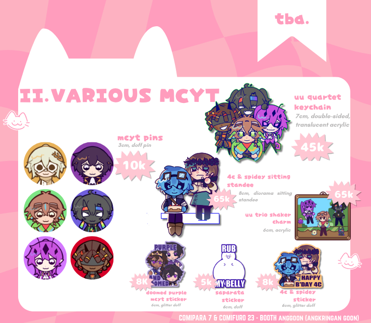 caemichi's tweet photo. [❤️&amp;🔄appreciated] 
HAII my #CF23 &amp; #Comipara7 batch 1 is here! :D

📅: 17-28 August
📌: Pick-Up (both days) + Mail Order 🇮🇩
Fandom: MCYT (LifestealSMP, Unstable Universe, StateSMP, etc), Malevolent, VN, JRWI, Deltarune, Original

PO link below! (4/7)
#comifuro23 #cf23catalog https://t.co/H3bWhnsLi8