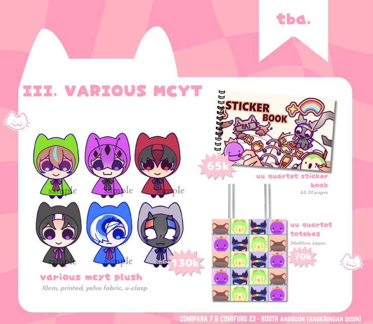 caemichi's tweet photo. [❤️&amp;🔄appreciated] 
HAII my #CF23 &amp; #Comipara7 batch 1 is here! :D

📅: 17-28 August
📌: Pick-Up (both days) + Mail Order 🇮🇩
Fandom: MCYT (LifestealSMP, Unstable Universe, StateSMP, etc), Malevolent, VN, JRWI, Deltarune, Original

PO link below! (4/7)
#comifuro23 #cf23catalog https://t.co/H3bWhnsLi8