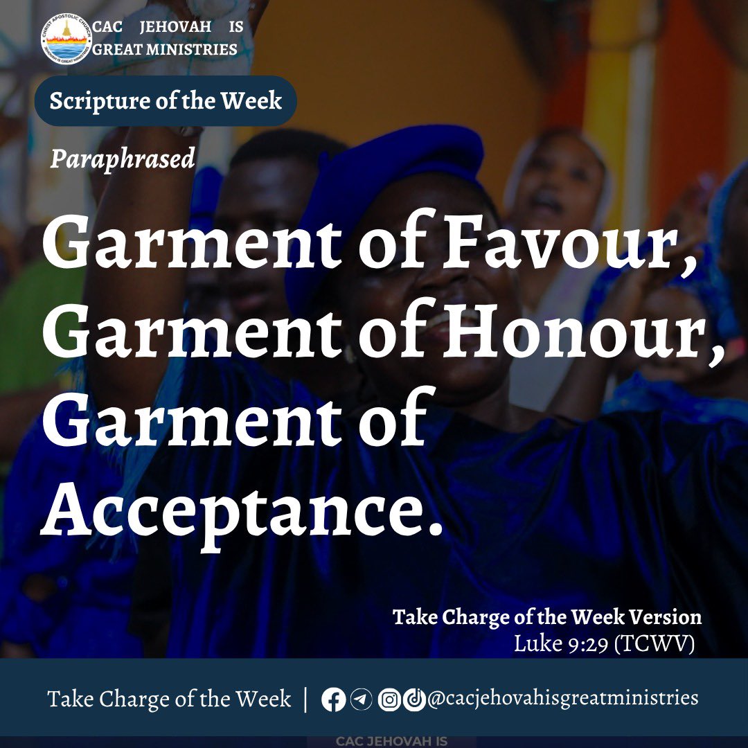 cacjigm's tweet photo. Garment of Favour,
Garment of Honour,
Garment of Acceptance
Instagram: https://t.co/P1jkFVwynr
Facebook: https://t.co/0BVFEFhtsM
#cacjehovahisgreatministries
#takechargeoftheweek
#scriptureoftheweek
#pastortimmy https://t.co/tKyZcxwdxQ