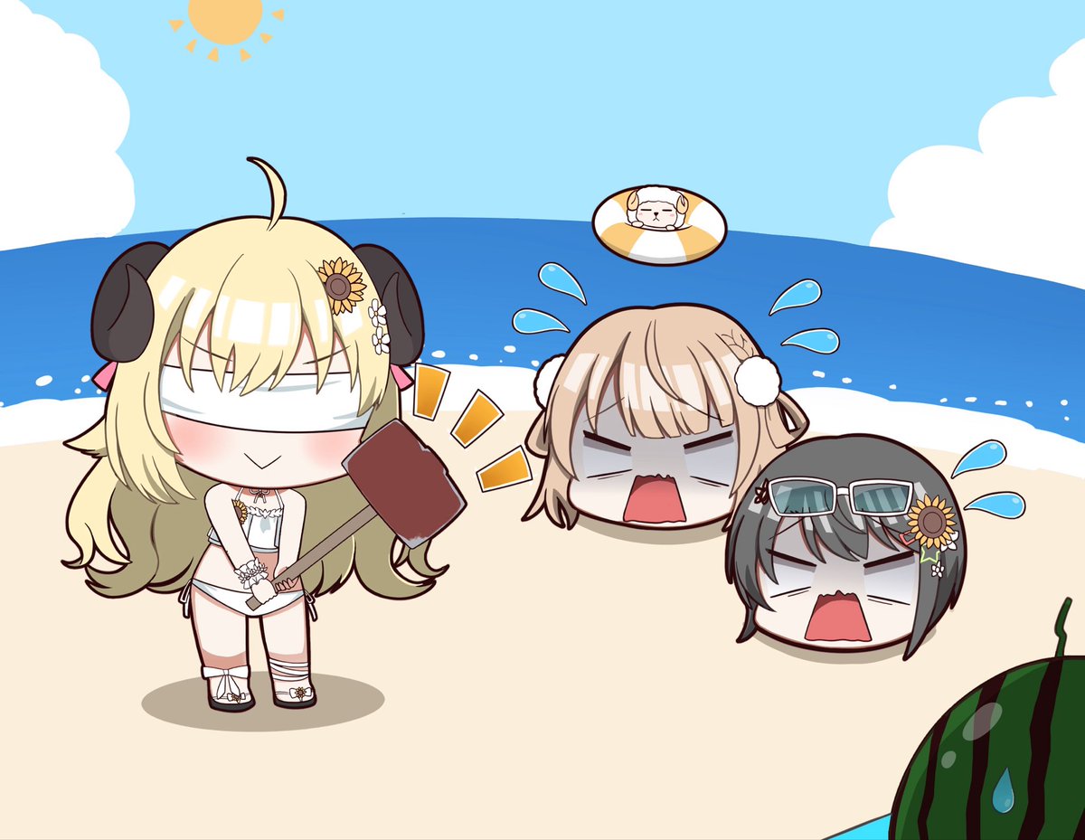 merry8502's tweet photo. わためぇ新水着実装(ホロドリ)おめでとうだよ！！
水着でやる事と言ったら……やっぱりこれだよねぇ？？

#わためと自由研究2026 https://t.co/wiRKacQfLv