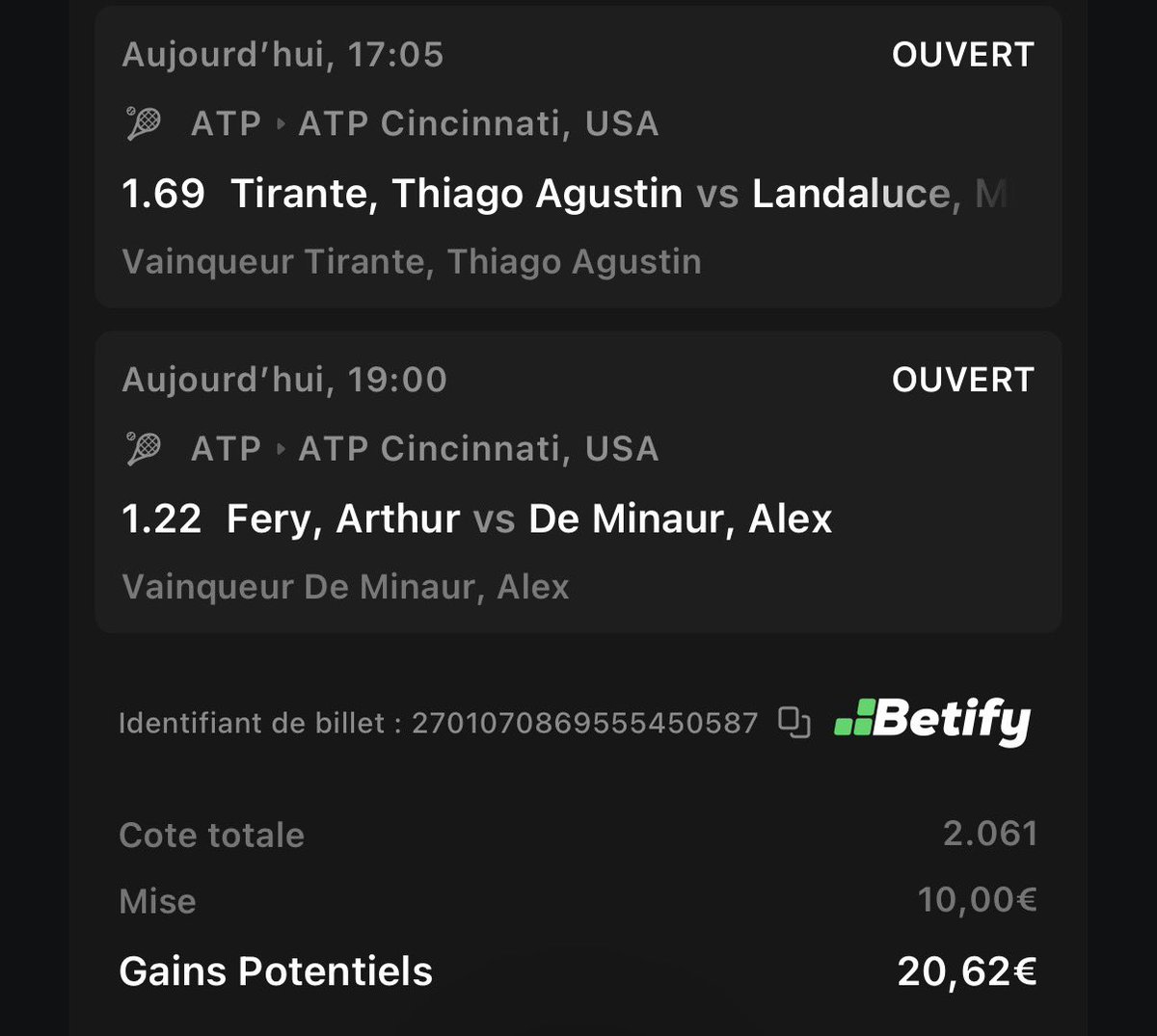 LuluuPronos's tweet photo. 🎾 CONFIANCE DU JOUR 🎾

Le retouuuuuuur !! ✊🏼🔥

🔮 Tirante &amp; De Minaur gagnent | 2.06

🏦 + 20,62€ ⏳🤑

❤️ si tu suis, ♻️ si tu veux encaisser 

#TeamLulu #ConfianceDuJour🎾 #Sponsorisé https://t.co/8D4Q45kov5