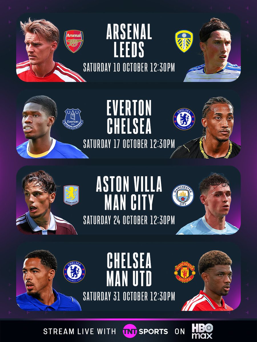 footballontnt's tweet photo. Premier League action coming your way in October! 🍿

📺 Watch live on TNT Sports &amp; HBO Max https://t.co/T06mPZpRBp