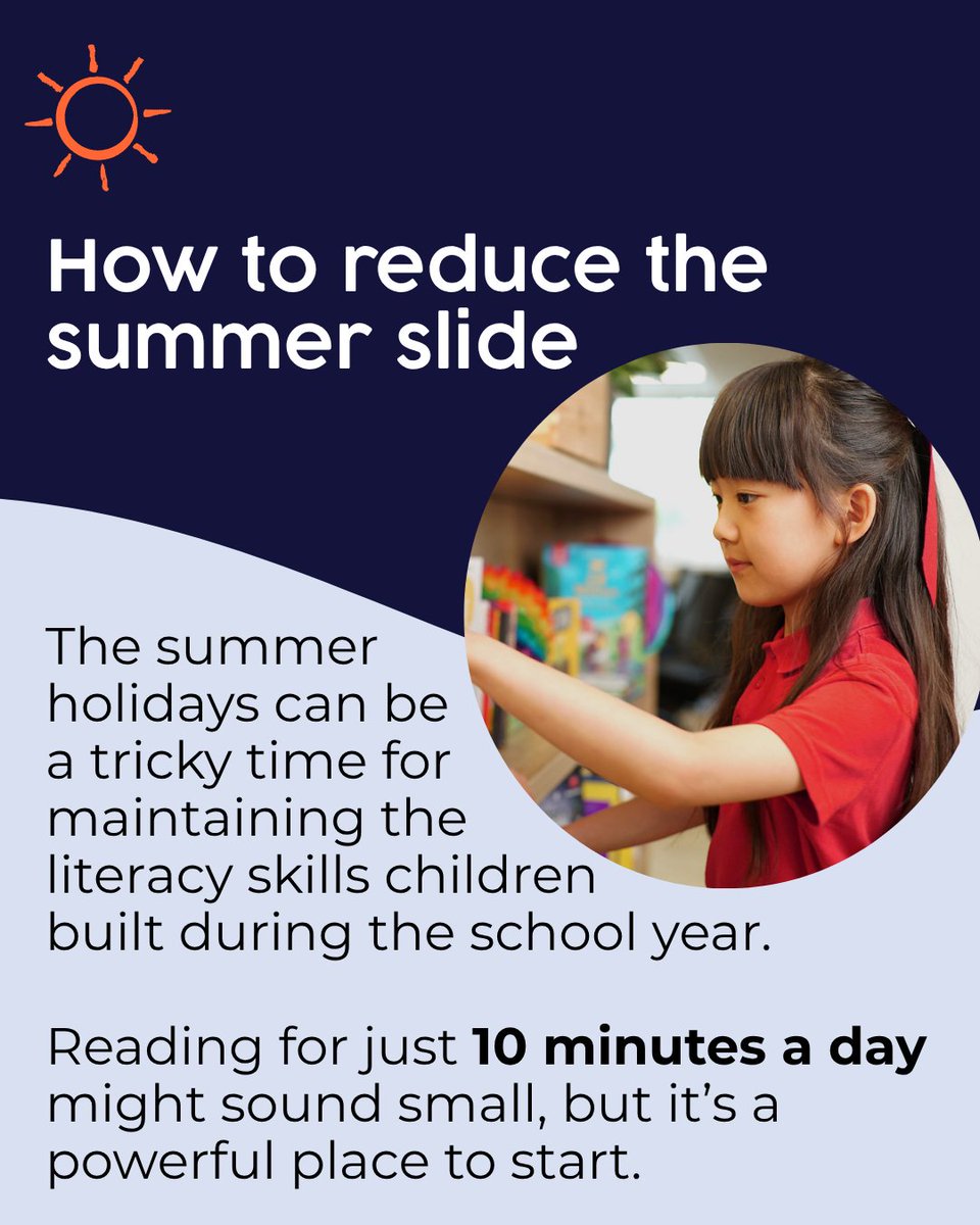 BookmarkCharity's tweet photo. Summer routines can slip - and so can childrenโs reading habits. Just 10 minutes a day makes a difference! Discover easy ways to keep reading part of everyday life this summer: https://t.co/UHlKd1tHSJ
#BookmarkReading #SummerSlide https://t.co/ipThTEbW35