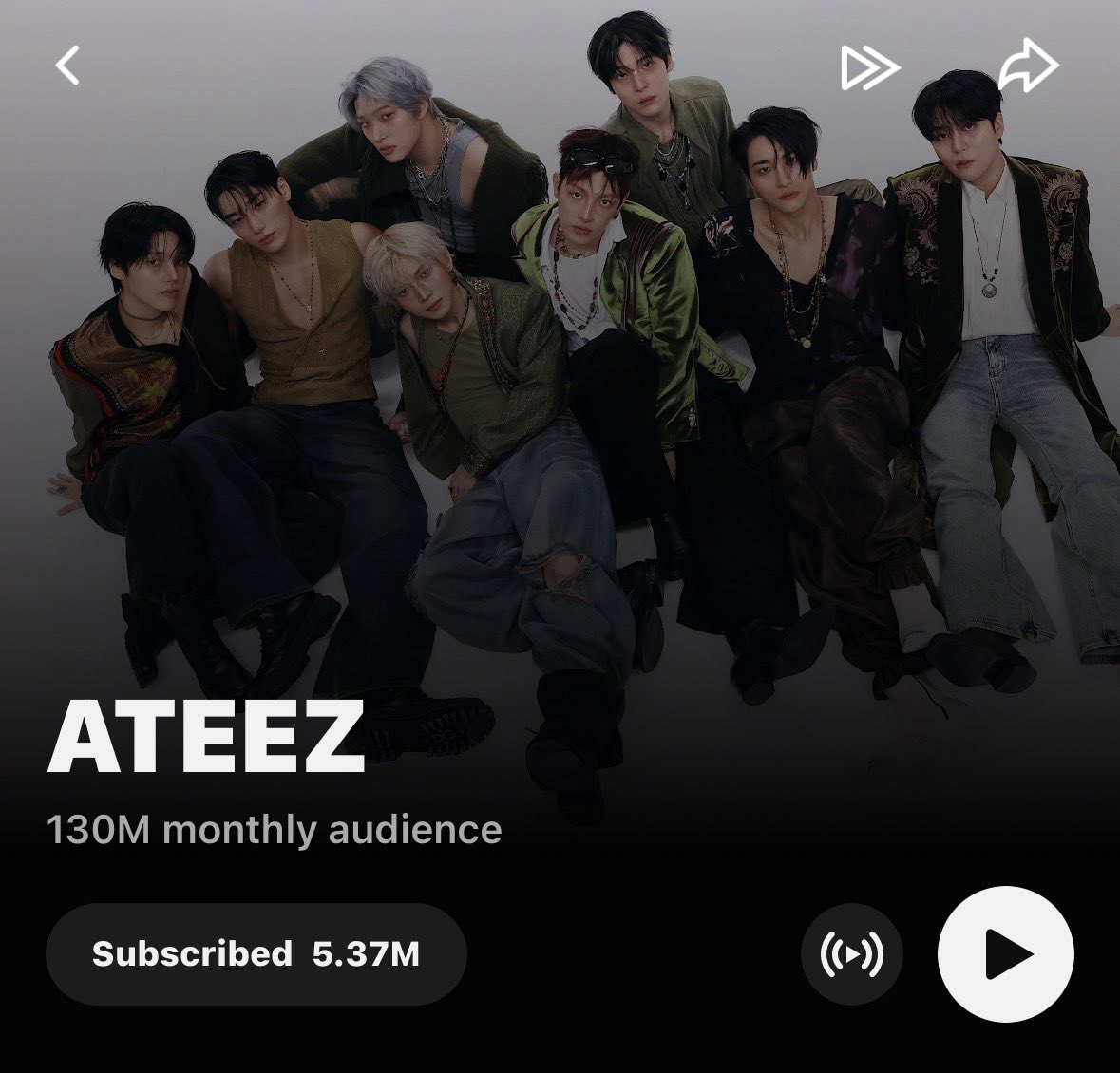 AtzBluebirdFM's tweet photo. ATEEZ has reached 130 million monthly audience on YouTube Music, the highest peak ever for a 4th generation boygroup. 

They are highest overall for 4th gen boygroups, 2nd overall for all 4th gen groups, and 2nd overall for all boygroups. 

#ATEEZ #에이티즈 @ATEEZofficial https://t.co/gc583mw6Qt