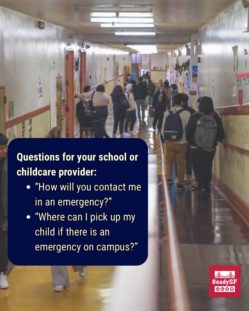 SF_emergency's tweet photo. Happy Back-to-School Week, San Francisco! Back to school means more than backpacks and schedules. It’s also a good time to make sure your family knows what to do in an emergency.

Ask your child’s school or childcare provider about their emergency plan, including how they’ll communicate with families and where reunification would happen.

Then make a plan at home: decide who can pick up your child if you can’t, choose an out-of-area contact, and make sure everyone knows how to reach them.

Finally, make sure you’ll get the message. Sign up for your school or childcare provider’s alerts and turn on notifications. Create an AlertSF profile at https://t.co/gWkXFFDgtL and add your child’s school or childcare address so you can receive emergency alerts for that area.

Learn more about getting emergency ready at https://t.co/kmeoq3XGAa