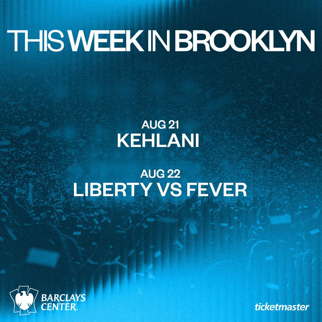barclayscenter's tweet photo. This Week in Brooklyn 🎶🏀
8/21 - Kehlani with Durand Bernarr, TheARTI$T, DIXSON &amp; WASEEL
8/22 - Liberty vs. Fever
🎟️: https://t.co/MKIOVrECE8 https://t.co/VEJfu52rEe