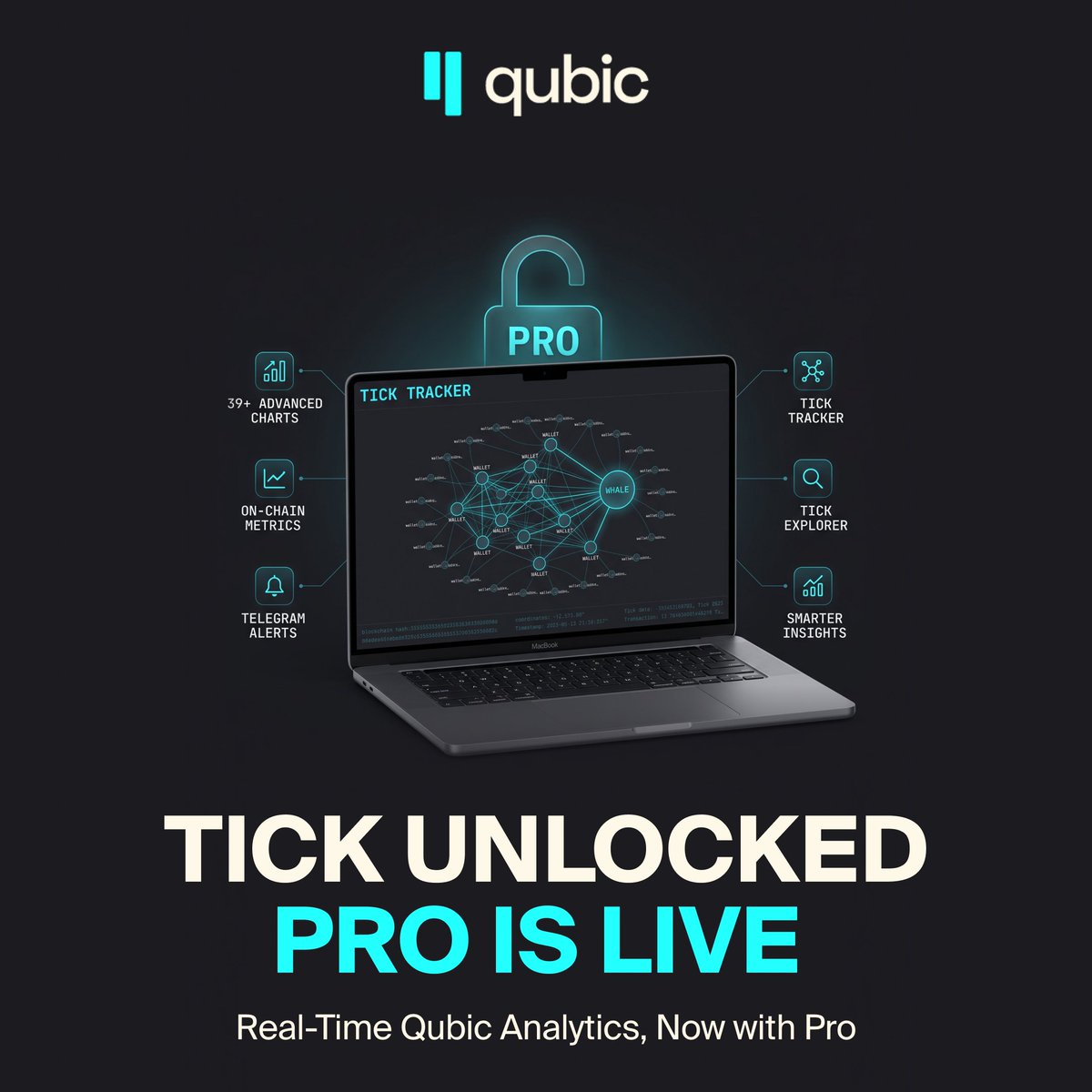 _Qubic_'s tweet photo. Tick Unlocked just opened Pro and Founders tiers.

Built by @OnchainUnlocked through the Qubic Incubation Program, this is the on-chain analytics layer the community has been using since launch.

Now it goes deeper. https://t.co/bRMPsk8VRx